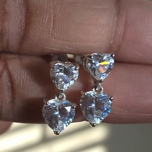 Cubic Zirconia Double Heart Dangle Earrings